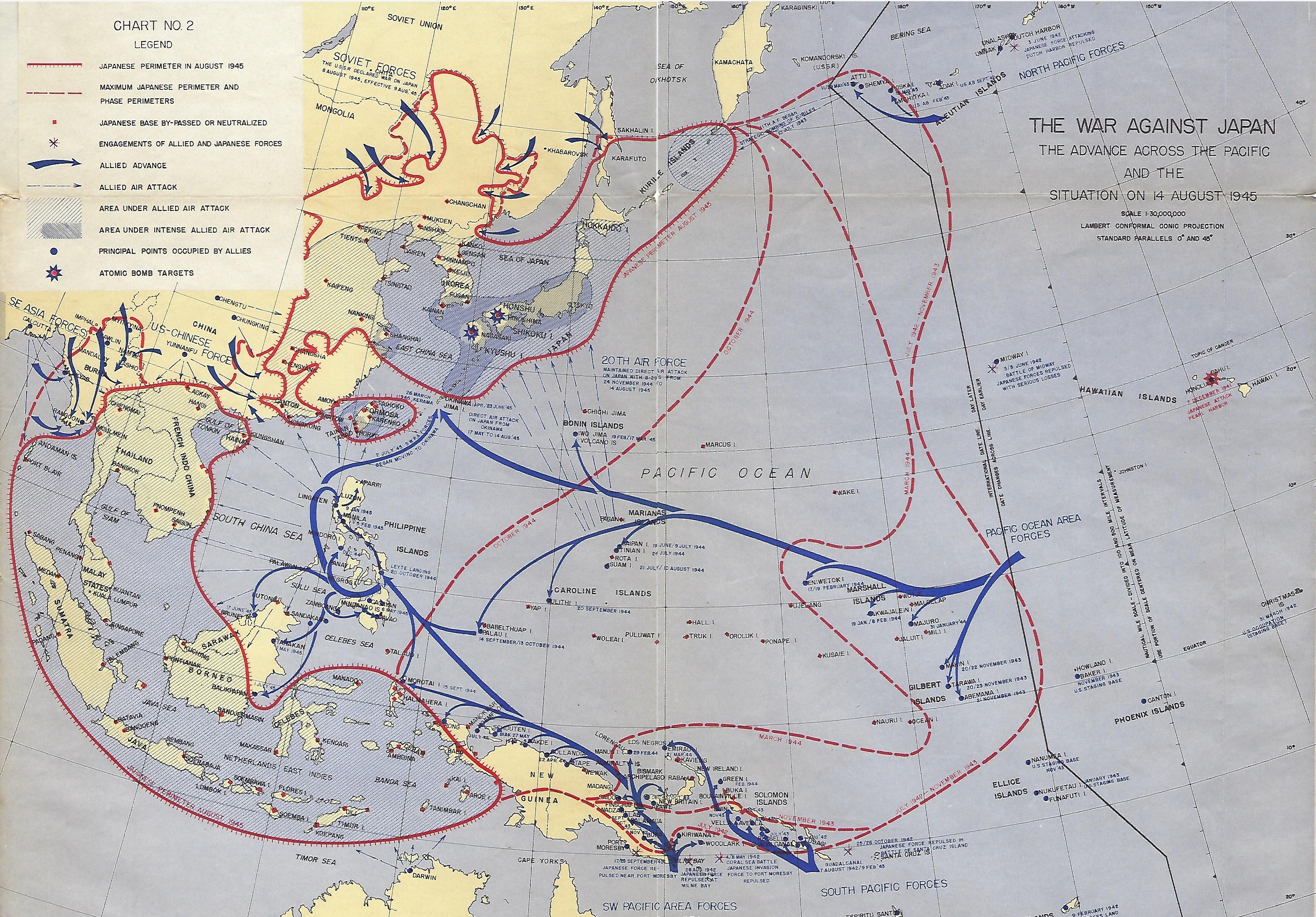 The War Against Japan: The Advance Across the Pacific and the Situation on 14 August, 1945