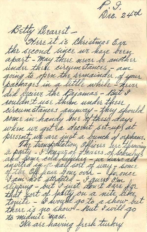 Christmas Eve on Leyte, 1944: 24 December 1944: Richard (probably Leyte, P.I.) to Elizabeth (Camp Stoneman, CA)