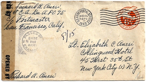 Letter on Japanese surrender: 15 August 1945: Richard (Manila, P.I.) to Elizabeth (Lexington, VA)